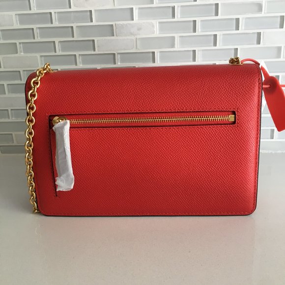 Mulberry Red Crossbody Bag with Gold Chain - Picture 3 of 14